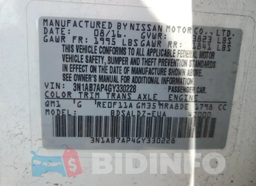3N1AB7AP4GY330228 Photo# 12