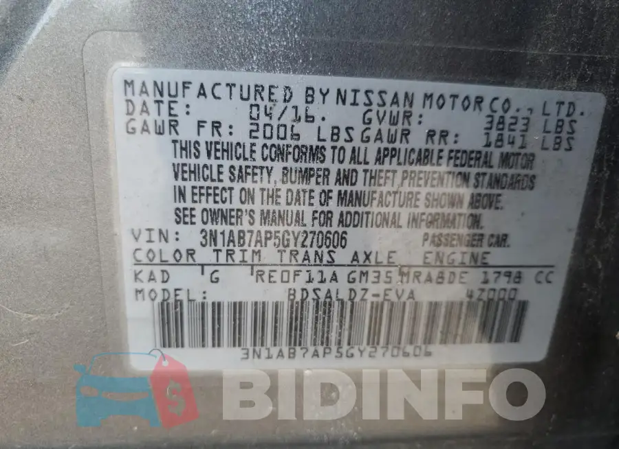 3N1AB7AP5GY270606 Photo# 13