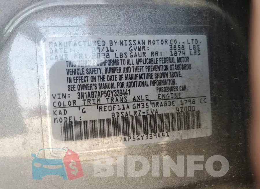 3N1AB7AP5GY339441 Photo# 12