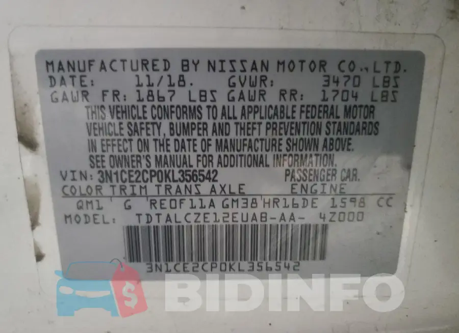 3N1CE2CP0KL356542 Photo# 12