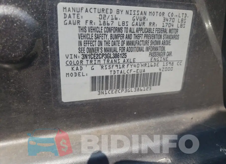 3N1CE2CP3GL386125 Photo# 12