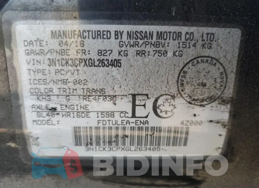 3N1CK3CPXGL263405 Photo# 12