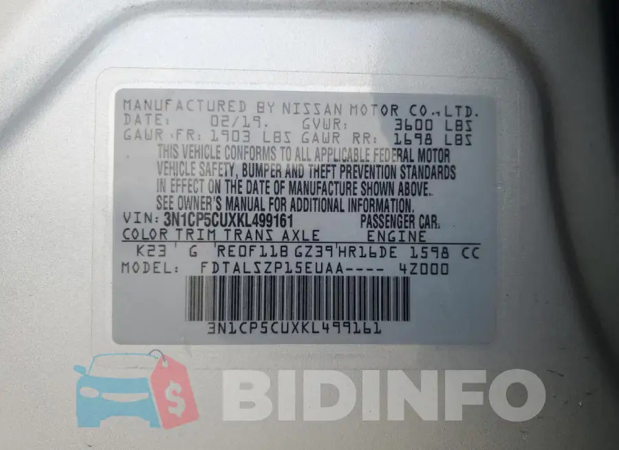 3N1CP5CUXKL499161 Photo# 13