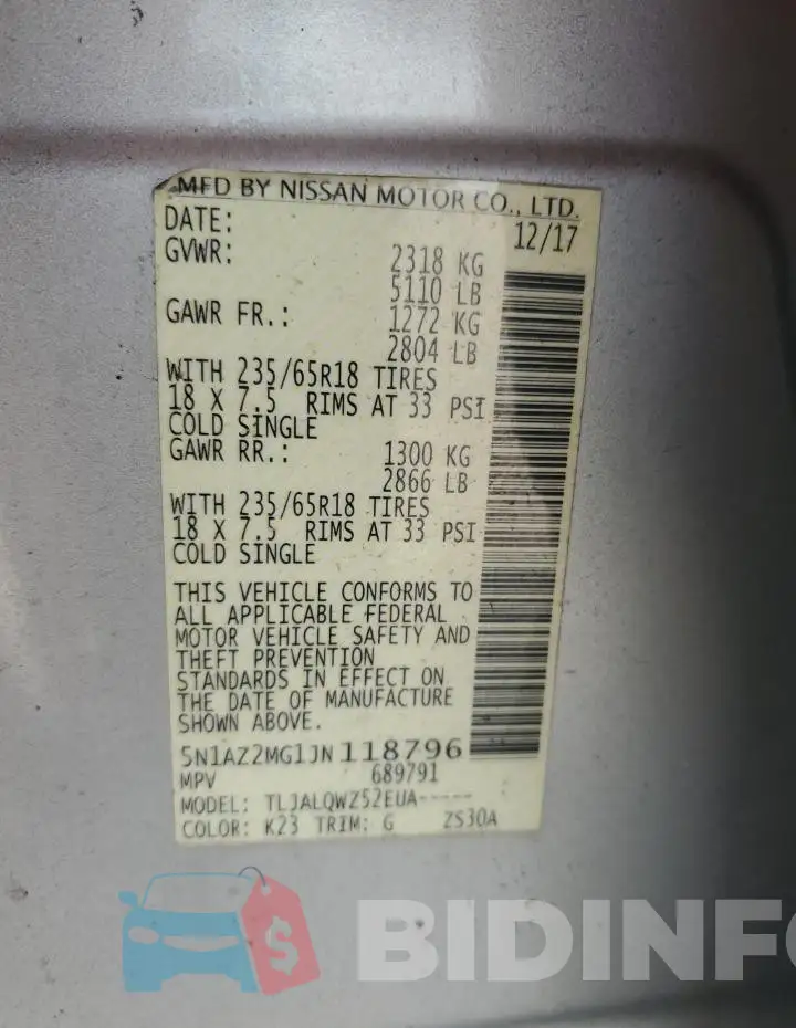 5N1AZ2MG1JN118796 Photo# 14