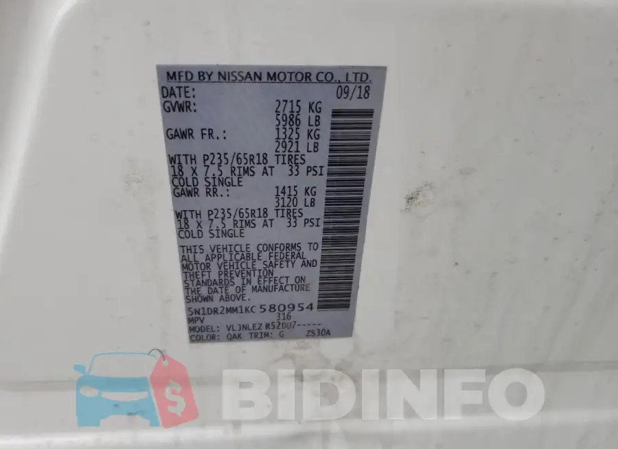 5N1DR2MM1KC580954 Photo# 14