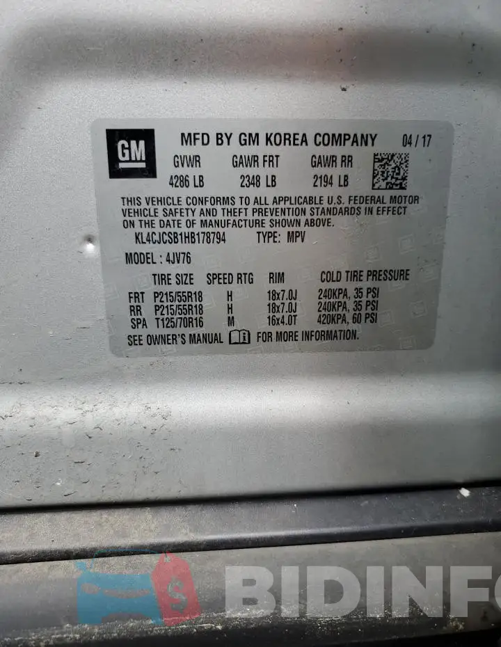 KL4CJCSB1HB178794 Photo# 13