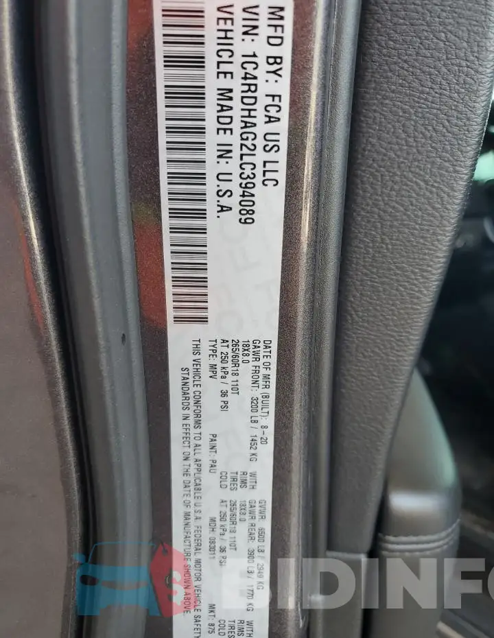 1C4RDHAG2LC394089 Photo# 14