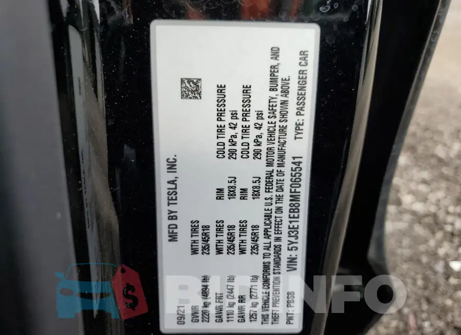 5YJ3E1EB8MF065541 Photo# 12