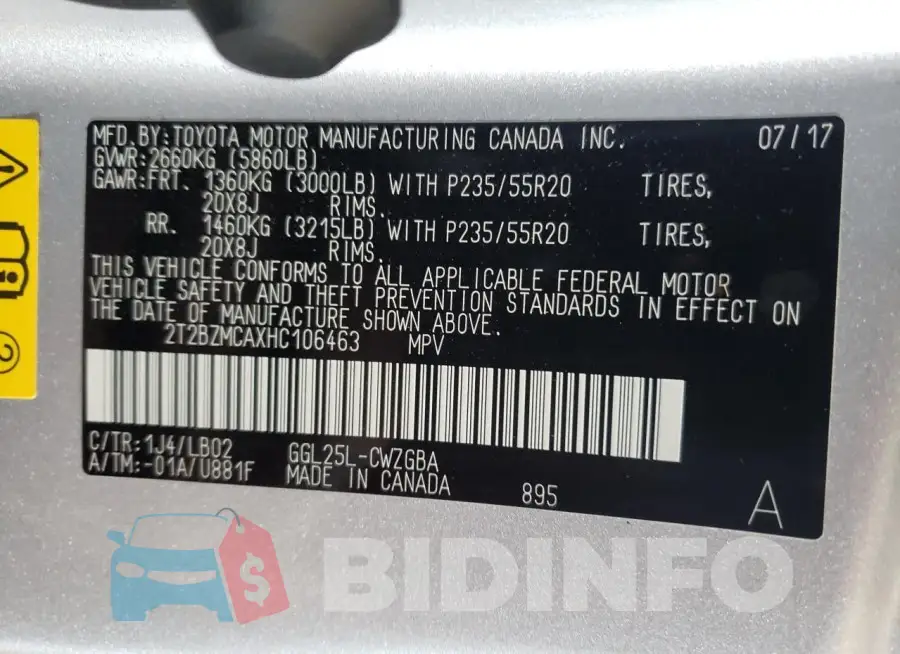 2T2BZMCAXHC106463 Photo# 13
