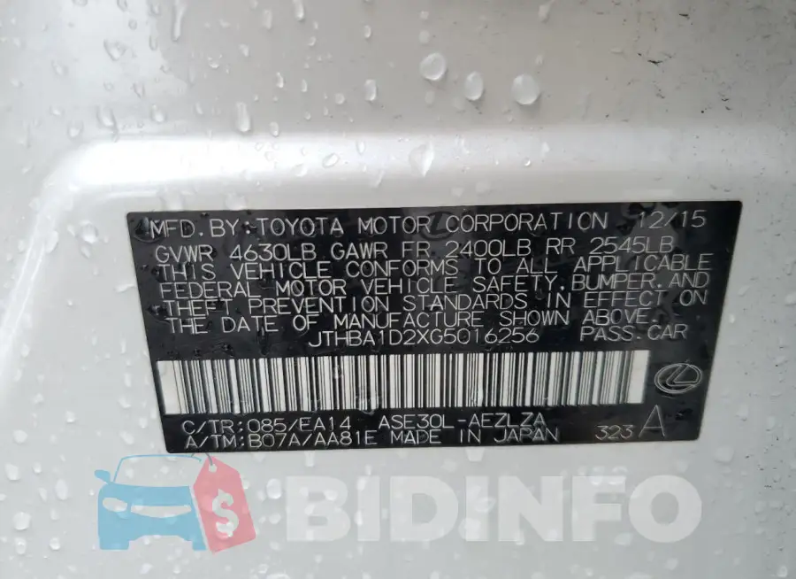 JTHBA1D2XG5016256 Photo# 13
