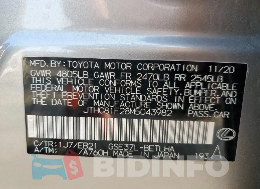 JTHC81F28M5043982 Photo# 12