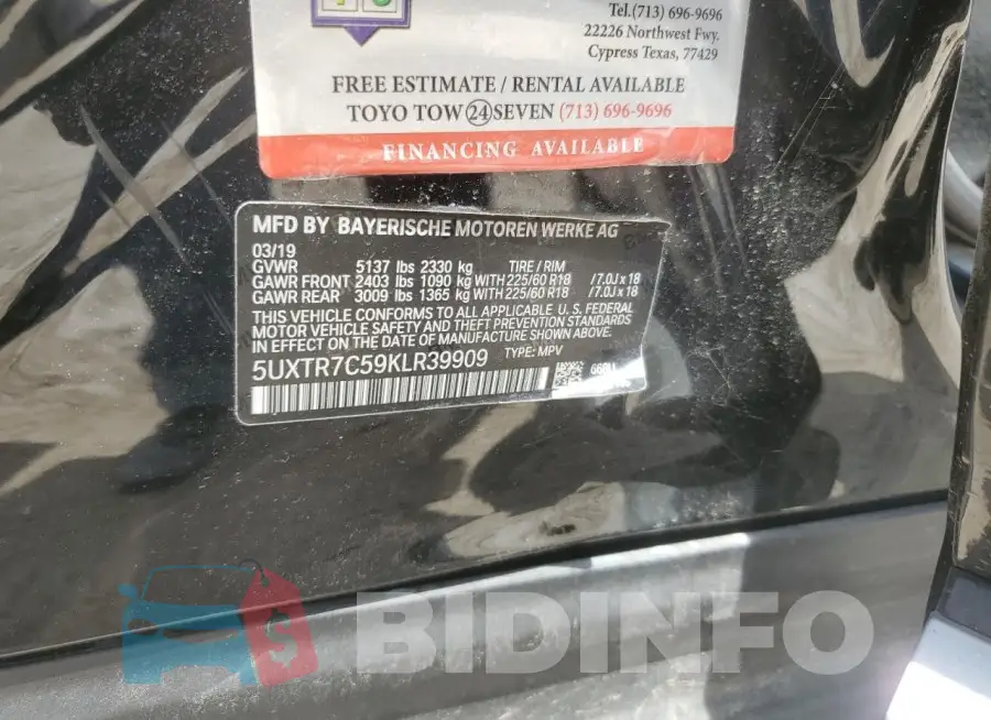 5UXTR7C59KLR39909 Photo# 13