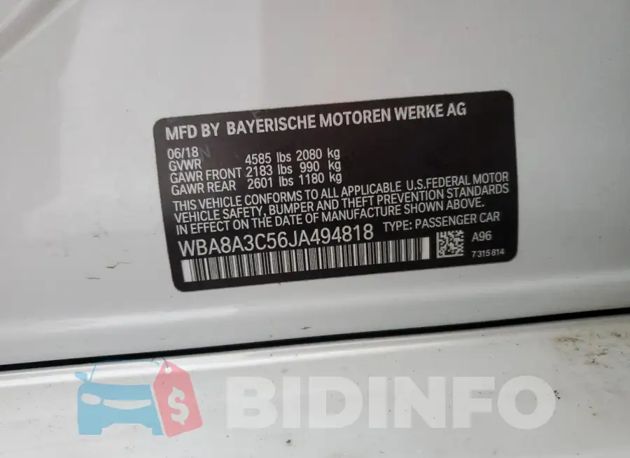 WBA8A3C56JA494818 Photo# 12