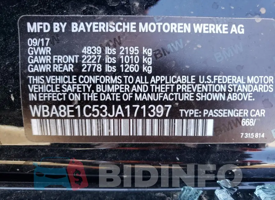 WBA8E1C53JA171397 Photo# 12