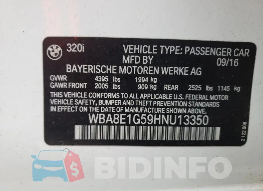 WBA8E1G59HNU13350 Photo# 13