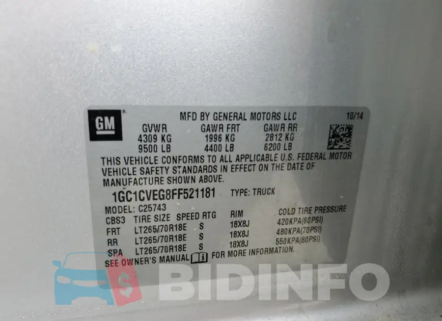 1GC1CVEG8FF521181 Photo# 12