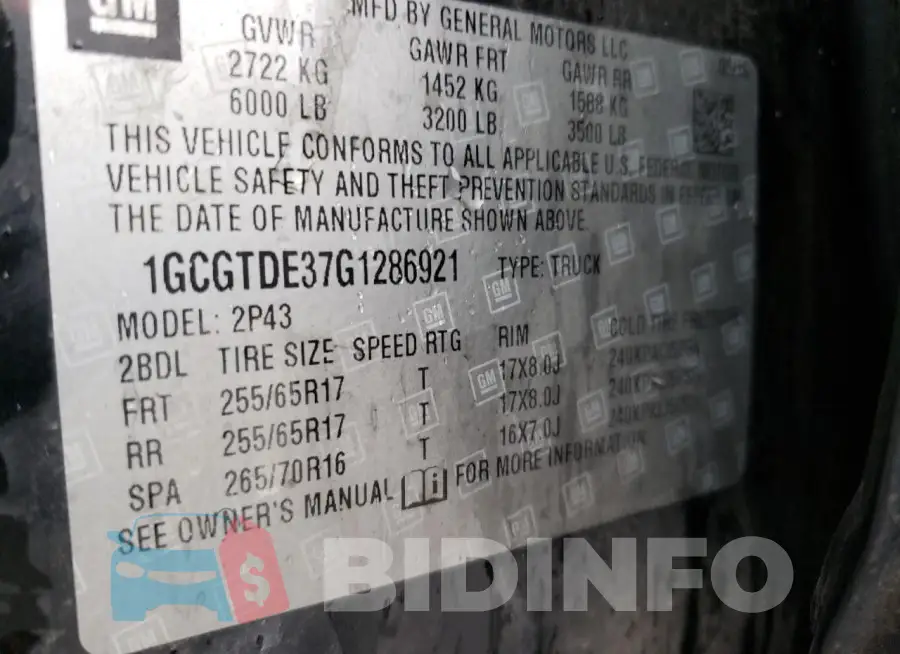 1GCGTDE37G1286921 Photo# 12