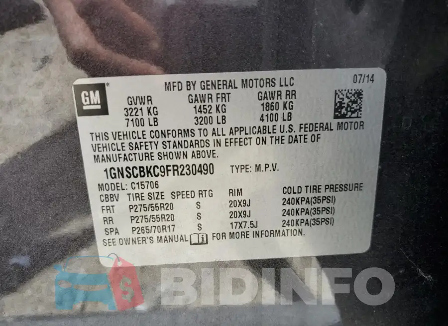 1GNSCBKC9FR230490 Photo# 14