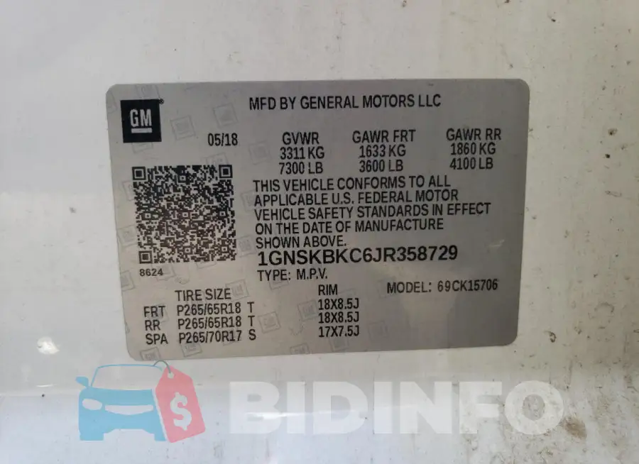 1GNSKBKC6JR358729 Photo# 13