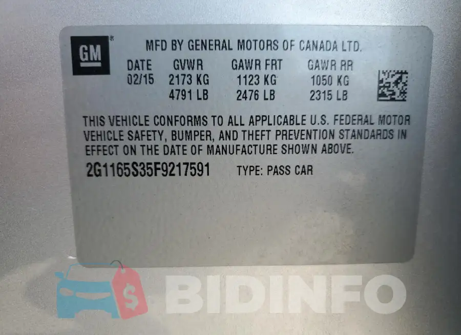 2G1165S35F9217591 Photo# 13
