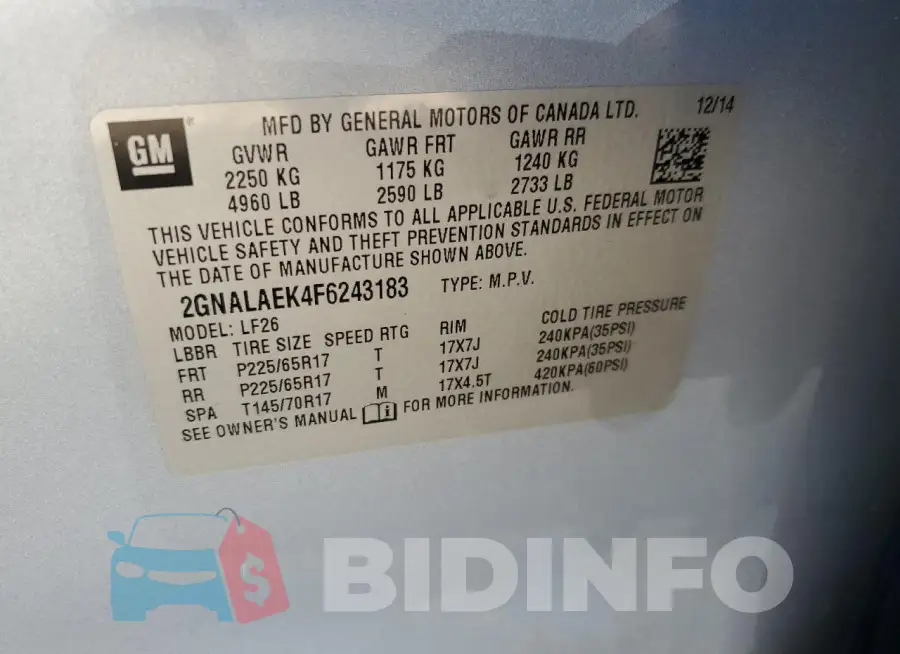 2GNALAEK4F6243183 Photo# 12
