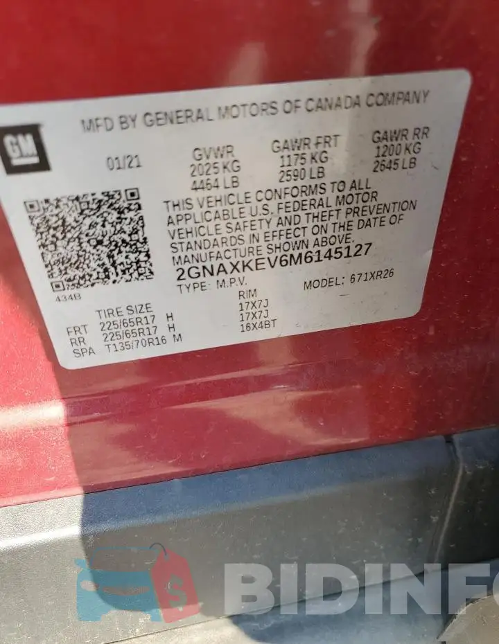 2GNAXKEV6M6145127 Photo# 13