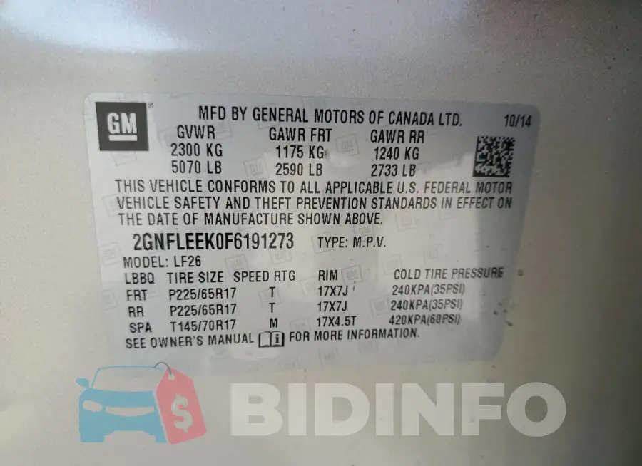 2GNFLEEK0F6191273 Photo# 13