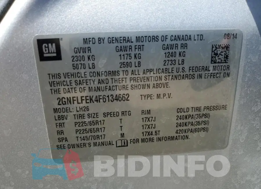 2GNFLFEK4F6134662 Photo# 13