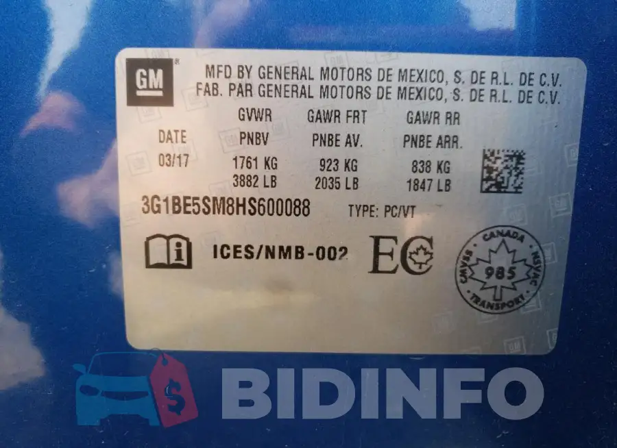 3G1BE5SM8HS600088 Photo# 12
