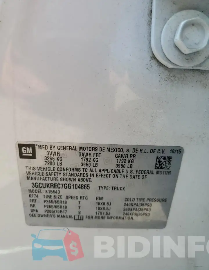 3GCUKREC7GG104865 Photo# 12