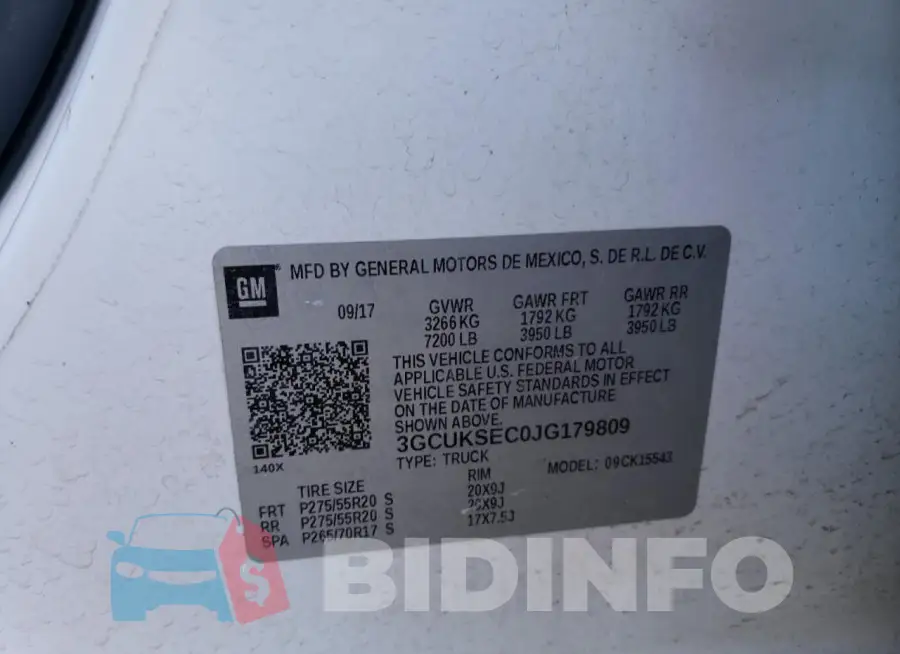 3GCUKSEC0JG179809 Photo# 12