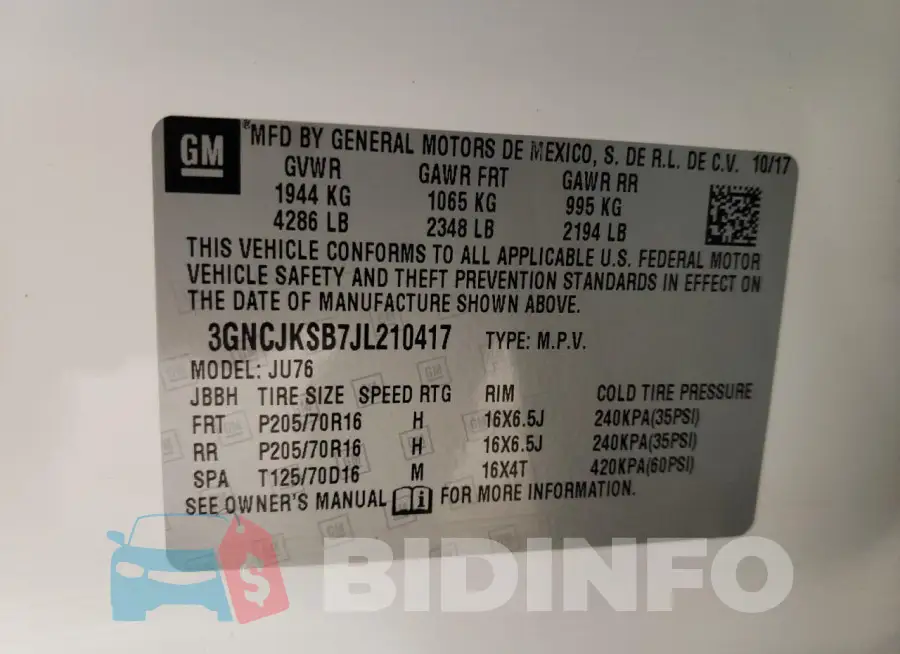3GNCJKSB7JL210417 Photo# 13