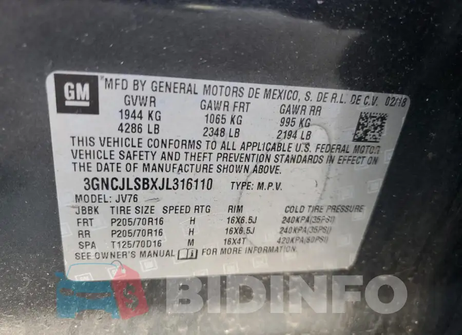 3GNCJLSBXJL316110 Photo# 12