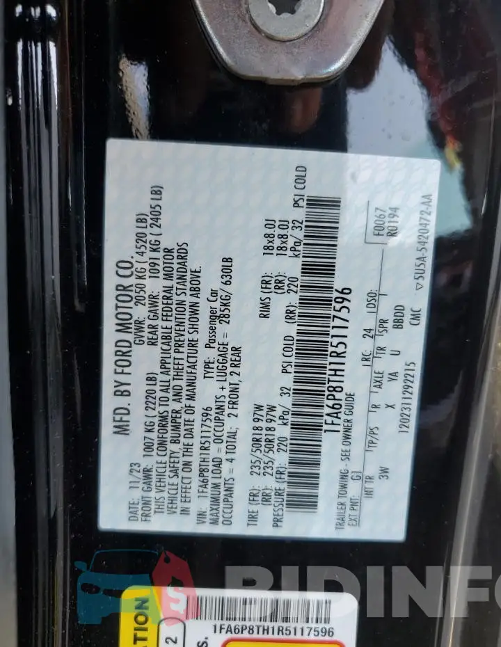 1FA6P8TH1R5117596 Photo# 12
