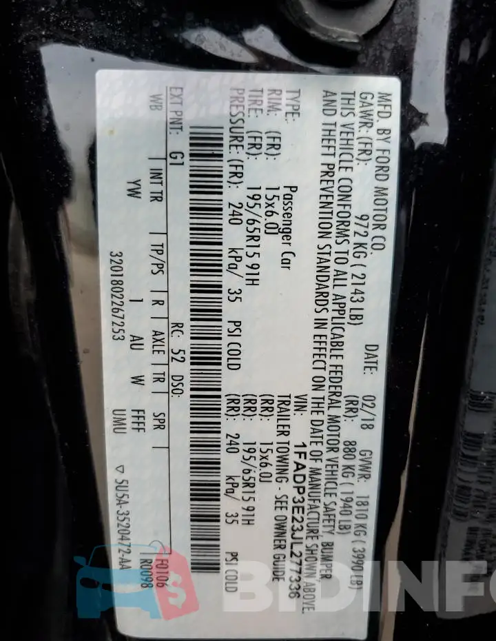 1FADP3E23JL277336 Photo# 12