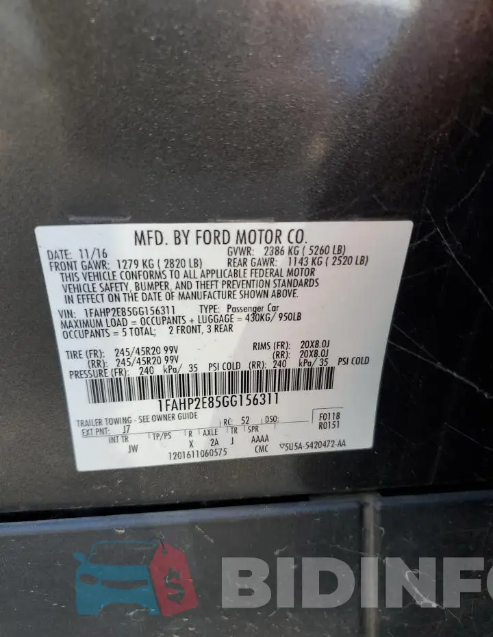 1FAHP2E85GG156311 Photo# 12
