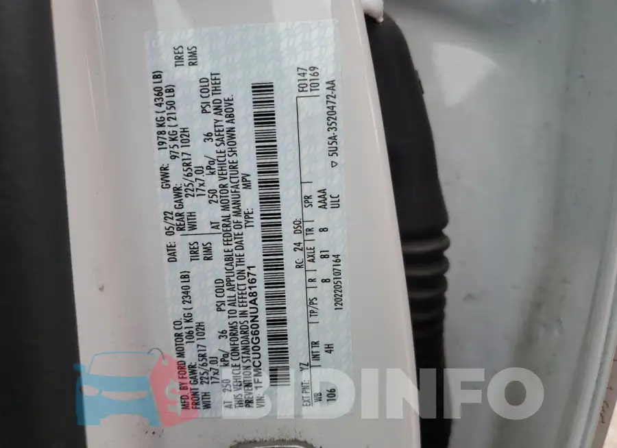1FMCU0G60NUA81671 Photo# 13