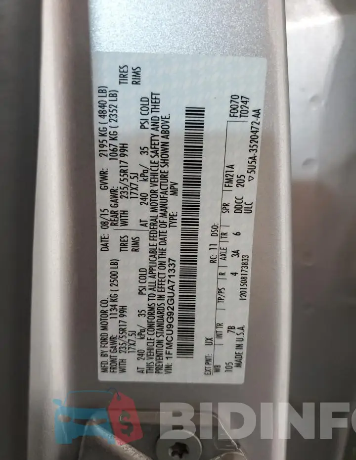 1FMCU9G92GUA71337 Photo# 13