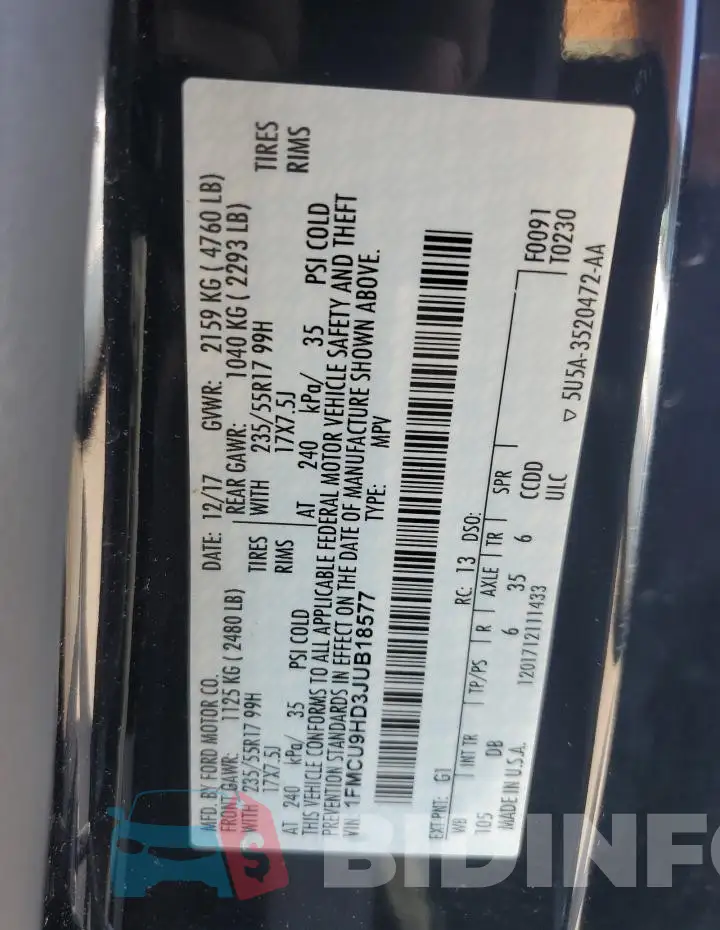 1FMCU9HD3JUB18577 Photo# 14