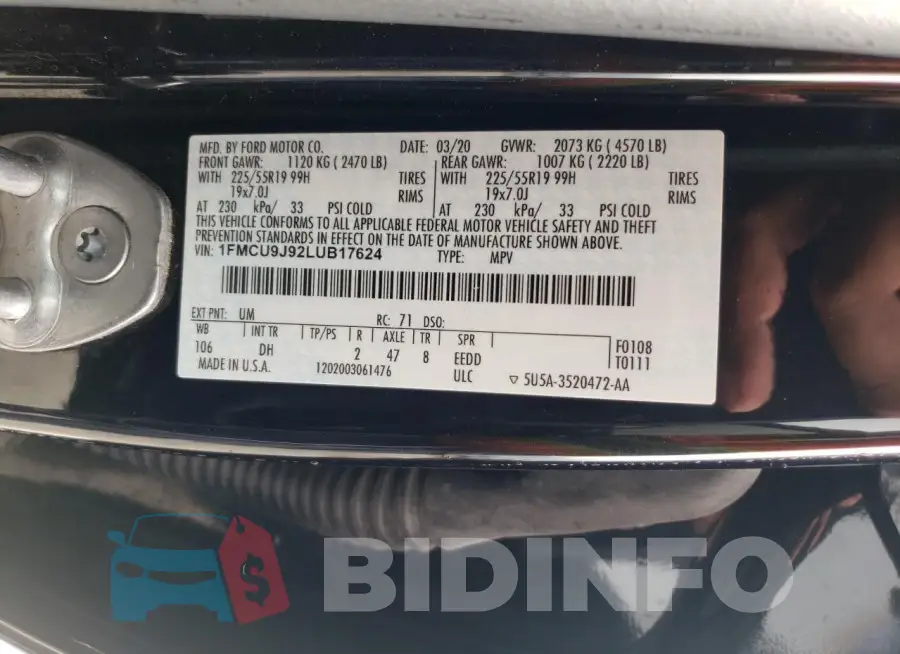 1FMCU9J92LUB17624 Photo# 13