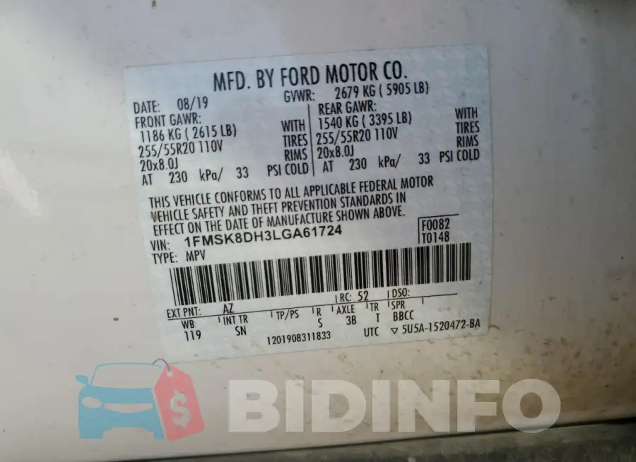 1FMSK8DH3LGA61724 Photo# 14