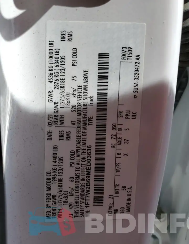 1FT7W2B69MED03636 Photo# 12