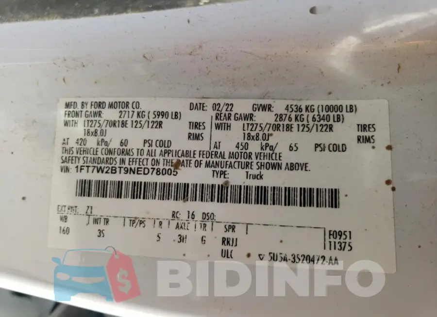 1FT7W2BT9NED78005 Photo# 12