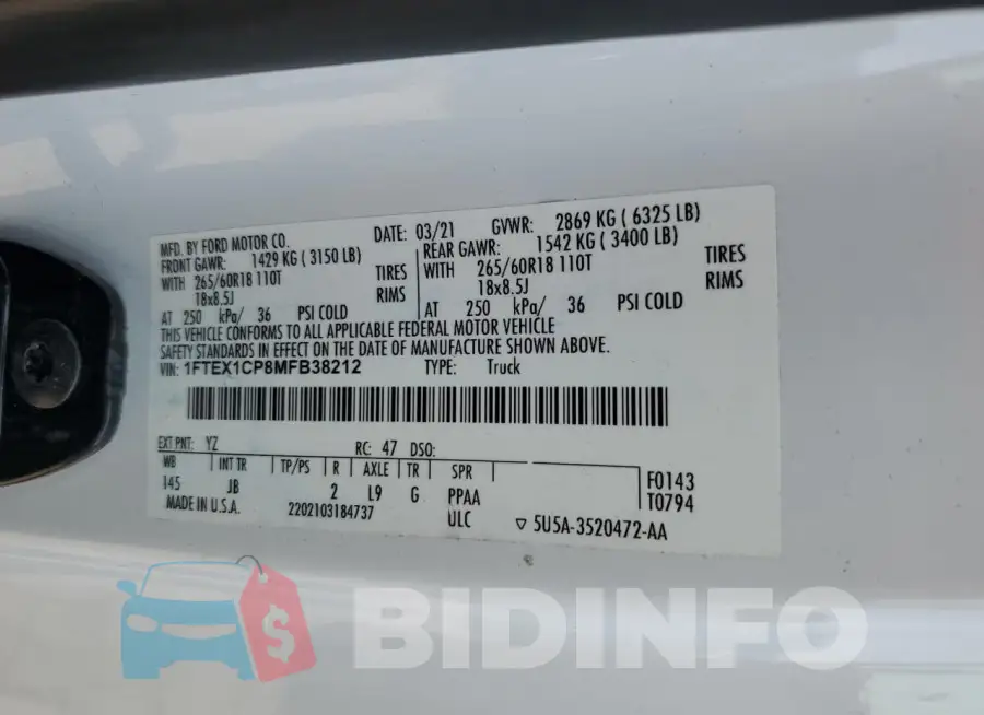 1FTEX1CP8MFB38212 Photo# 12