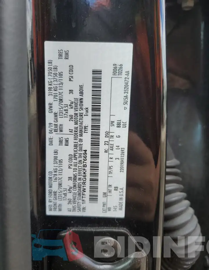 1FTFW1RG6KFB76694 Photo# 12