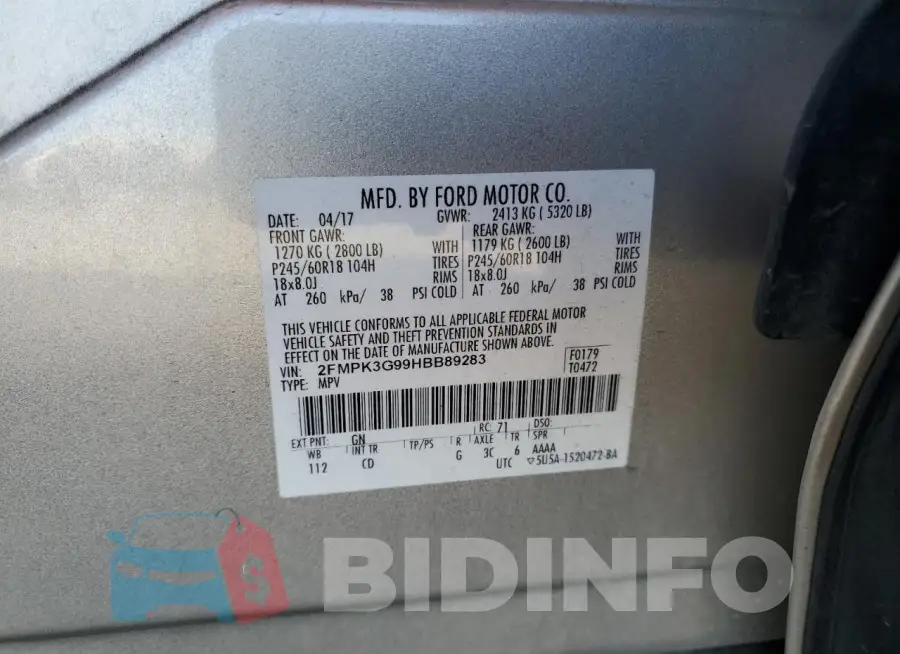2FMPK3G99HBB89283 Photo# 14