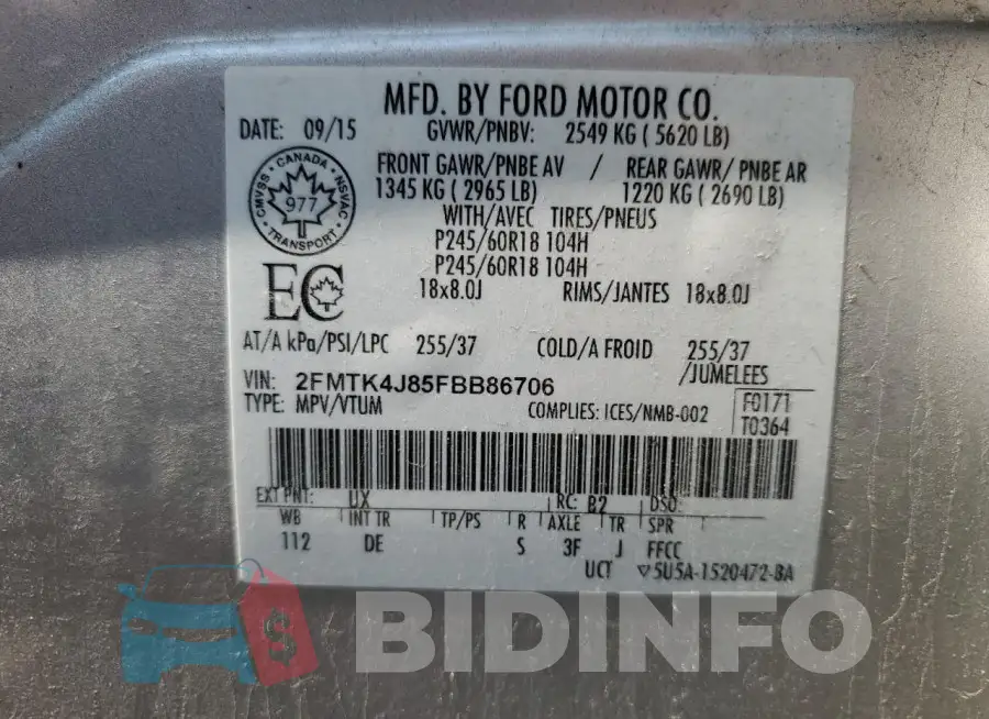 2FMTK4J85FBB86706 Photo# 14
