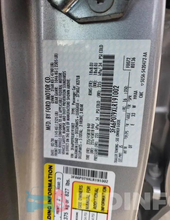 3FA6P0T9XLR191002 Photo# 12
