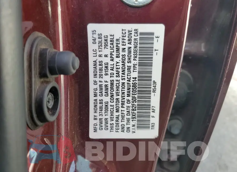 19XFB2F50FE058614 Photo# 12