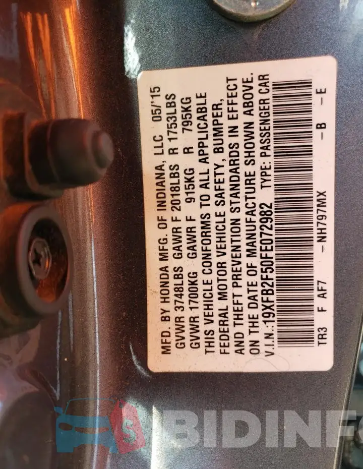 19XFB2F50FE072982 Photo# 12